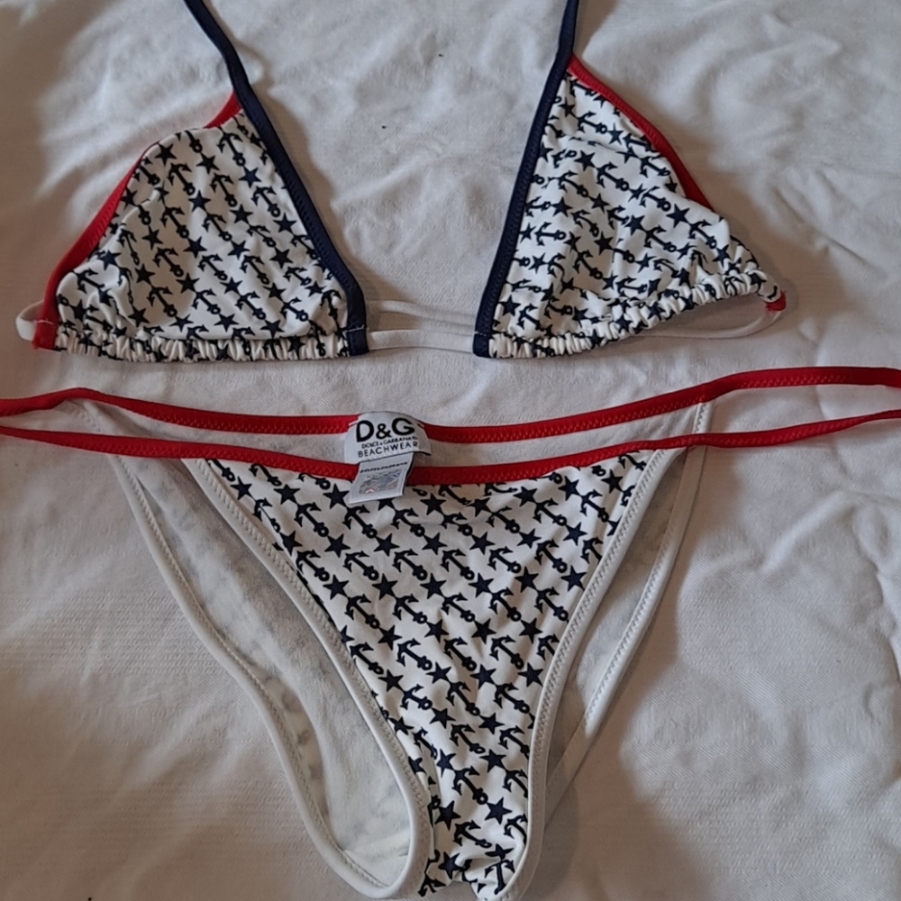 Dolce & Gabbana Red and Black Patterned Bikini